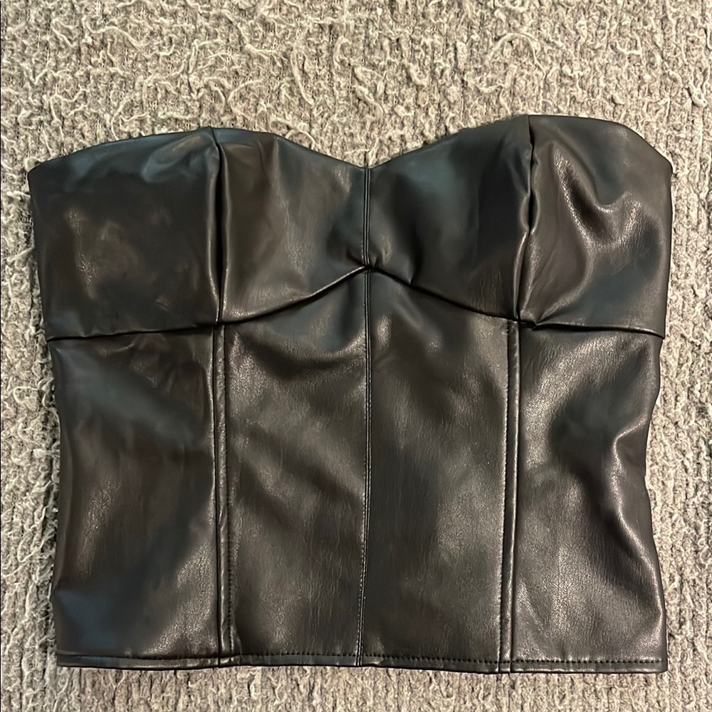 Black Faux Leather Strapless Top size M